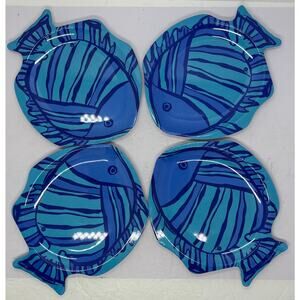 Precidio Set of Four Colorful Fish Shaped Melanine Plates EUC 8.5” X 7.5”